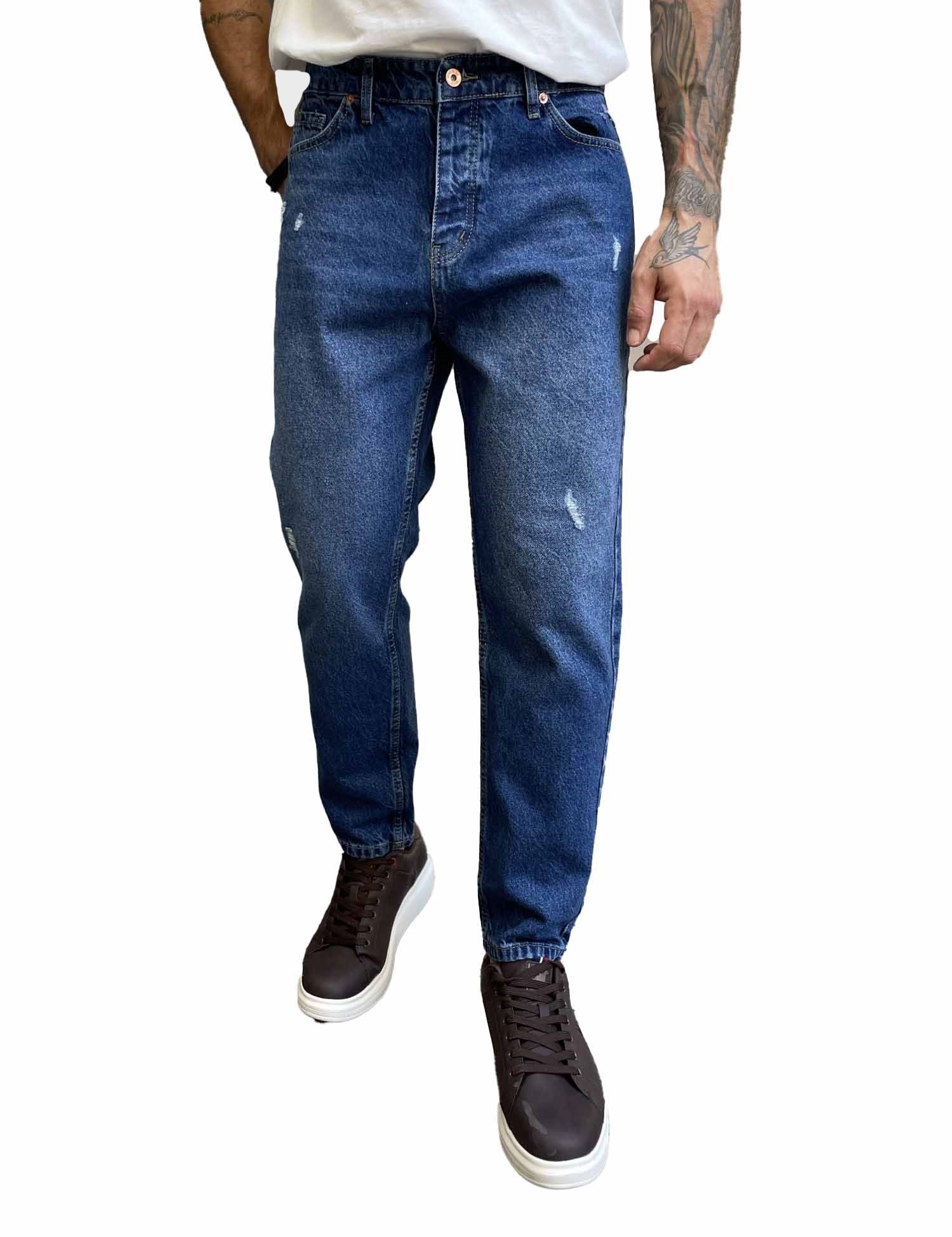 Ανδρικό μπλε ξεβαμμένο loose τζιν πεντάτσεπο με φθορές WE2987 φωτογραφία